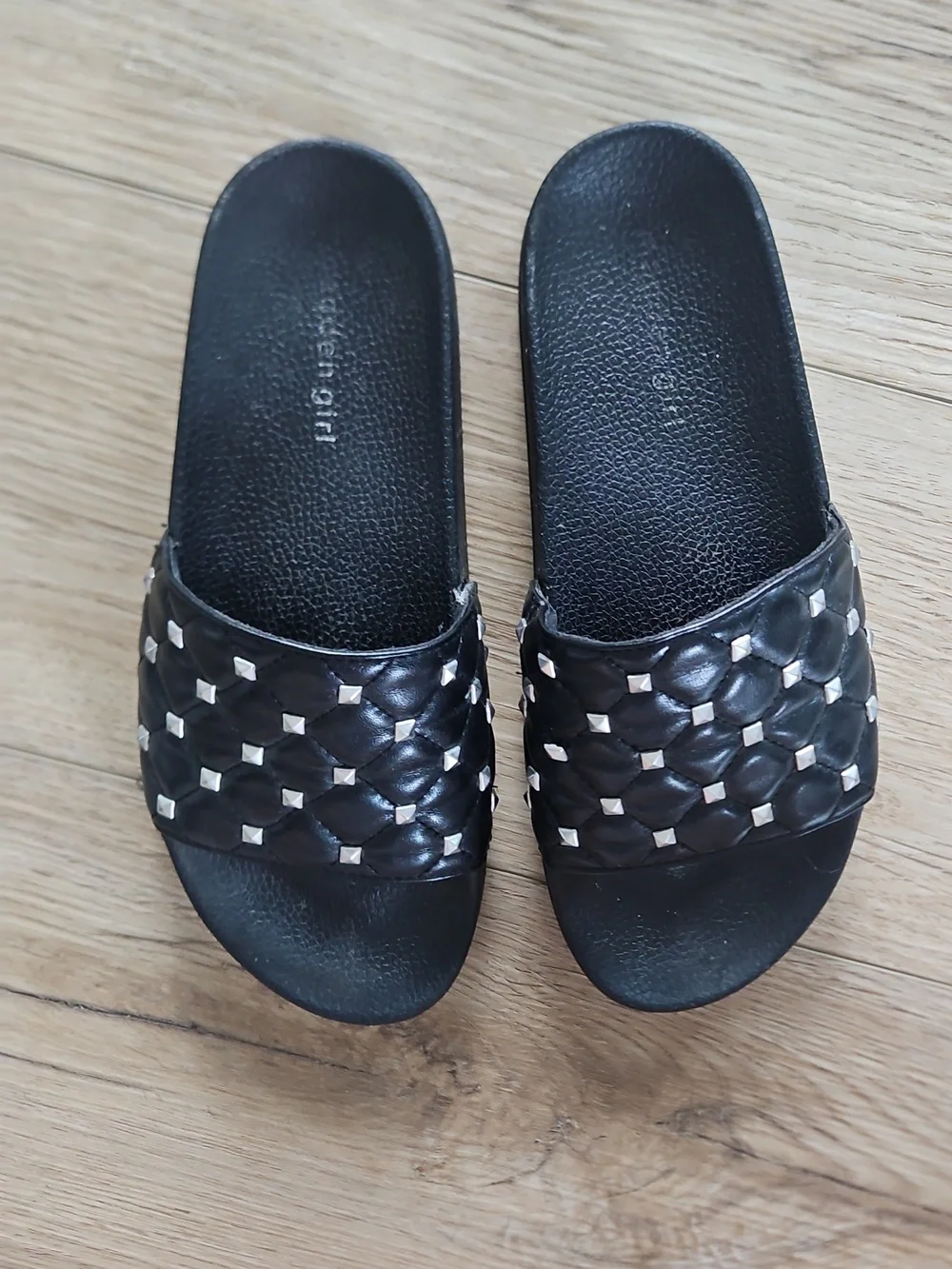 Madden Girl Black Studded Slide Sandals - Women Size 9
